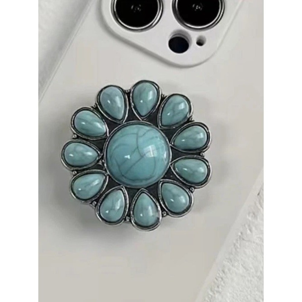 Turquoise Flower Phone Grip Ring Stand Holder Faux Stone Western Boho Accessory